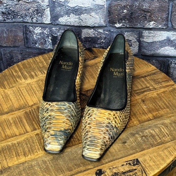 Nando Muzi Snake Leather Tan Black Pump 38 US 8 - Picture 2 of 11